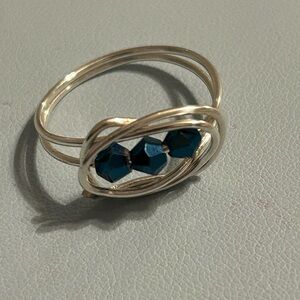 Silver wire Ring with Blue Accents